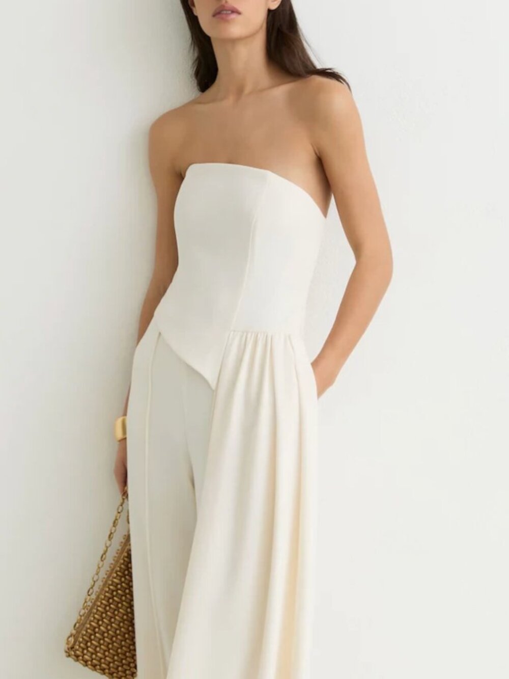 REISS Leah Jumpsuit US 6/8/10 Strapless Draped Ivory White - Picture 5 of 10